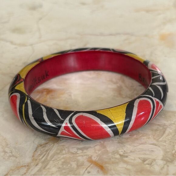 Paul Windsor Haisla First Nations “Brown Bear” Painted Wooden Bangle Bracelet - Picture 3 of 8